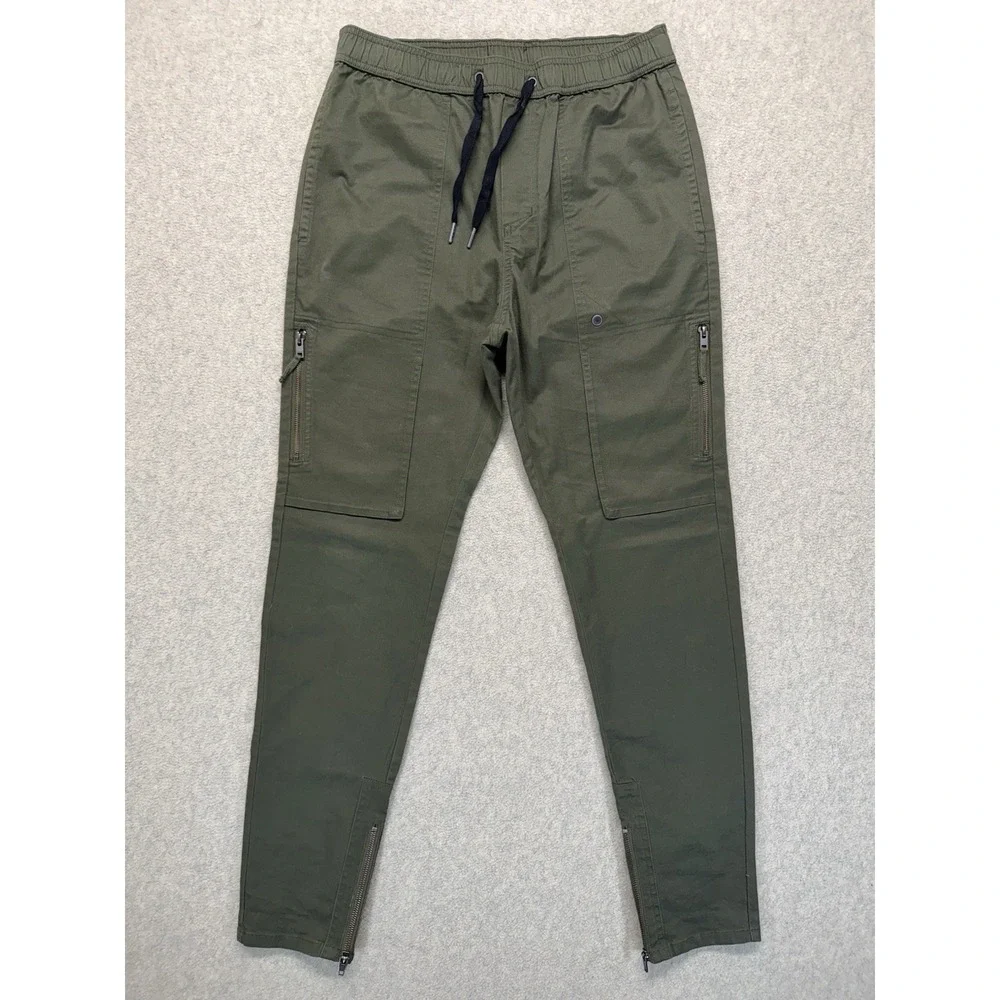 Zanerobe Olive Green‎ Jogger Pants Mens Elastic Waist Zip Cargo Pocket Tapered L